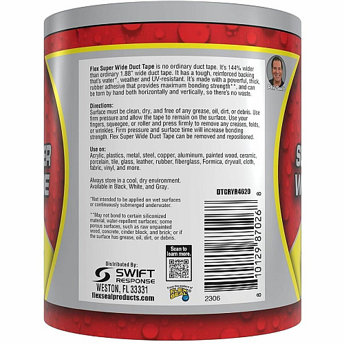 FLEX SEAL Super Wide Duct Tape 20 ft Length x 4.60" Width - Gray - Rubber Adhesive - Water Resistant, Weather Resistant, UV Resistant - For Reinforcing, Box, Household, Repair, DIY, Sealing, Drafting, Window, Door, Furniture, Fabric, ... - 6  (DTGRYR4620)