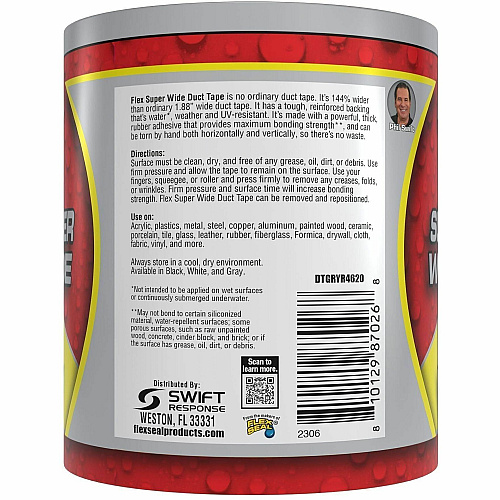 FLEX SEAL Super Wide Duct Tape 20 ft Length x 4.60" Width - Gray - Rubber Adhesive - Water Resistant, Weather Resistant, UV Resistant - For Reinforcing, Box, Household, Repair, DIY, Sealing, Drafting, Window, Door, Furniture, Fabric, ... - 6  (DTGRYR4620)