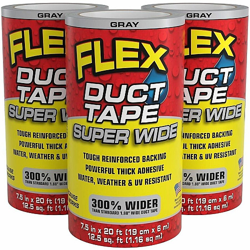 FLEX SEAL Super Wide Duct Tape 20 ft Length x 7.50" Width - Gray - Rubber Adhesive - Water Resistant, Weather Resistant, UV Resistant - For Reinforcing, Box, Household, Repair, DIY, Sealing, Drafting, Window, Door, Furniture, Fabric, ... - 3  (DTGRYR7520)