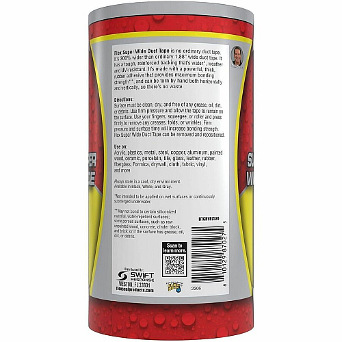 FLEX SEAL Super Wide Duct Tape 20 ft Length x 7.50" Width - Gray - Rubber Adhesive - Water Resistant, Weather Resistant, UV Resistant - For Reinforcing, Box, Household, Repair, DIY, Sealing, Drafting, Window, Door, Furniture, Fabric, ... - 3  (DTGRYR7520)
