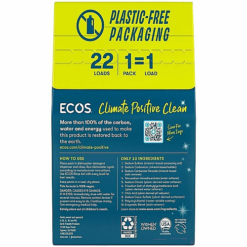 ECOS PRO Dishwasher Detergent Packs For Dishwasher - Powder - Free & Clear Scent - Recommended For: Food Remover, Grease Remover, Grime Remover, Stain Remover - No-rinse, Dye-free, Phthalate-free, Cruelty-free - White - 22 Packs/Box - 6 / Carton (969906)