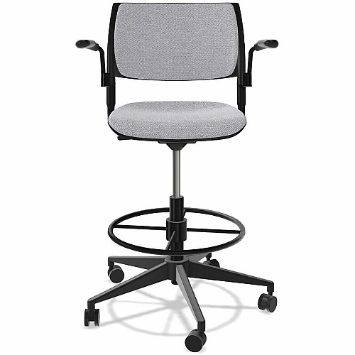 NIMA Swivel-Base Stools Gray Seat Color - Fabric Seat Material - Nero Frame Color - Steel Frame Material - Black - Plastic - Armrest - 1 Carton (1180)