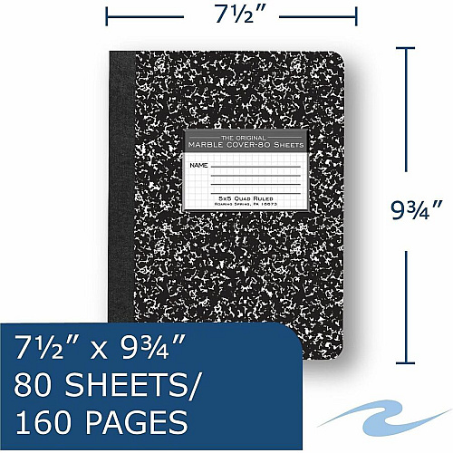 Roaring Spring Quad-Ruled Composition Notebooks 80 Sheets - 160 Pages - Sewn/Tapebound - Both Side Ruling Surface - Quad Ruled Front Ruling - Red Margin - 15 lb Basis Weight - 9 3/4" x 7 1/2" Sheet Size - 9.8" Width x 7.5" Depth - White Paper -  (77227CT)