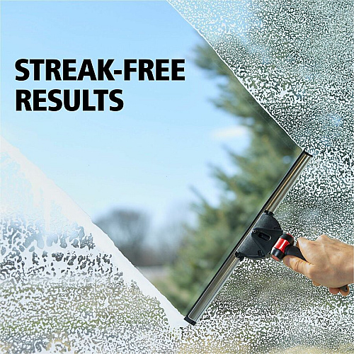 Rubbermaid Commercial Glass Squeegee Rubber Blade - 1.6" Height x 7.6" Width x 13.8" Length - Streak-free, Rust Resistant, Durable, Long Lasting, Pivot Control, Adjustable Handle, Ergonomic Handle, Comfort Grip - Compatible with Glass - Black -  (2221950)