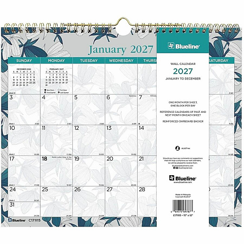 Blueline Garden Monthly Wall Calendar (C171115)
