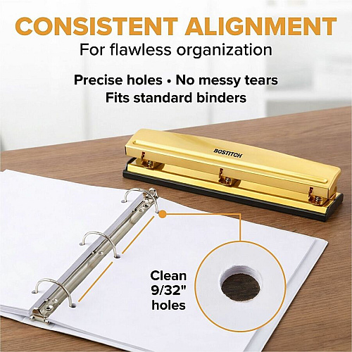 Bostitch&reg; 3-hole Punch 3 Punch Head, 9/32" Punch Size, Steel (HP15GOLD)