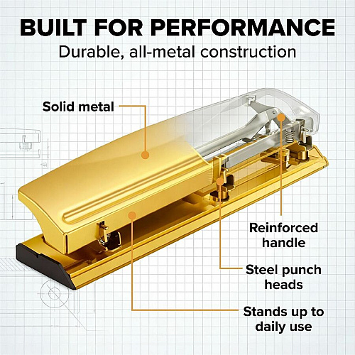 Bostitch&reg; 3-hole Punch 3 Punch Head, 9/32" Punch Size, Steel (HP15GOLD)