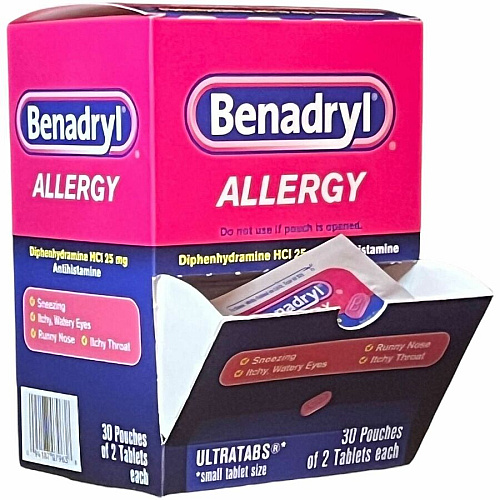 Lil' Drug Store Benadryl Allergy Relief Medication For Allergy, Sneezing, Runny Nose, Itchy Eyes, Hives, Motion Sickness - 30 / Box (64068)