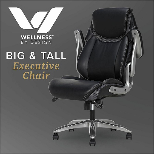 Lorell Lumbar Foam Executive Chair 5-star Base - Black - Memory Foam, Bonded Leather - Armrest - 1 Each (LLR47923)