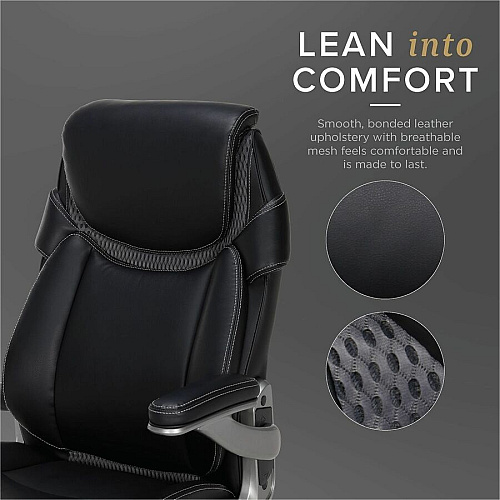 Lorell Lumbar Foam Executive Chair 5-star Base - Black - Memory Foam, Bonded Leather - Armrest - 1 Each (LLR47923)