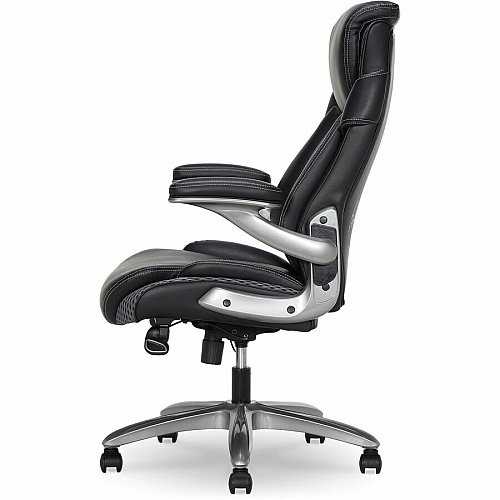 Lorell Lumbar Foam Executive Chair 5-star Base - Black - Memory Foam, Bonded Leather - Armrest - 1 Each (LLR47923)