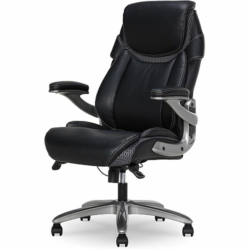 Lorell Lumbar Foam Executive Chair 5-star Base - Black - Memory Foam, Bonded Leather - Armrest - 1 Each (LLR47923)