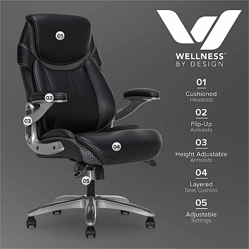 Lorell Lumbar Foam Executive Chair 5-star Base - Black - Memory Foam, Bonded Leather - Armrest - 1 Each (LLR47923)