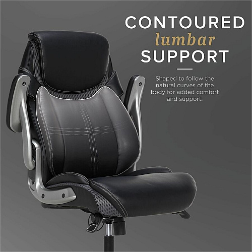 Lorell Lumbar Foam Executive Chair 5-star Base - Black - Memory Foam, Bonded Leather - Armrest - 1 Each (LLR47923)