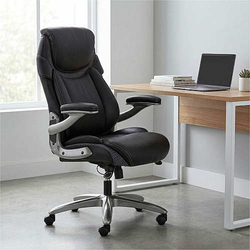 Lorell Lumbar Foam Executive Chair 5-star Base - Black - Memory Foam, Bonded Leather - Armrest - 1 Each (LLR47923)