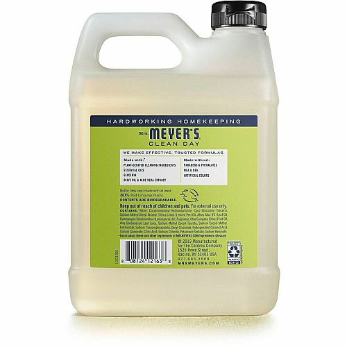 Mrs. Meyer's Clean Day Hand Soap Lemon Verbena Scent - 1.03 quart - Bottle Dispenser - Grime Remover - Hand, Office, Commercial, Food Handling, Education, Skin, Home - Moisturizing - Non-drying, Paraben-free, Phthalate-free, No Artificial Color,  (390058)