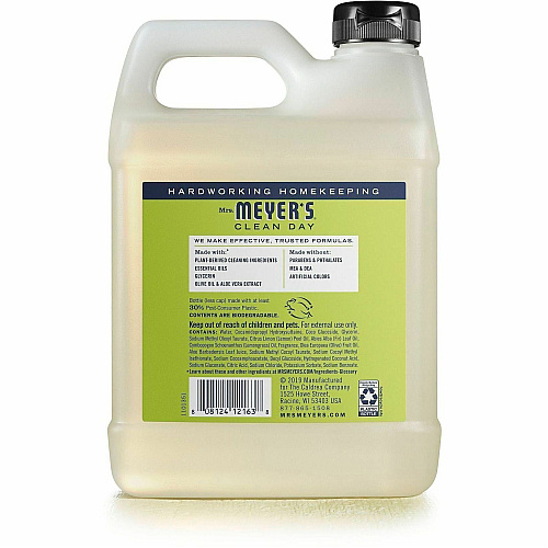 Mrs. Meyer's Clean Day Hand Soap Lemon Verbena Scent - 1.03 quart - Bottle Dispenser - Grime Remover - Hand, Office, Commercial, Food Handling, Education, Skin, Home - Moisturizing - Non-drying, Paraben-free, Phthalate-free, No Artificial Color,  (390058)