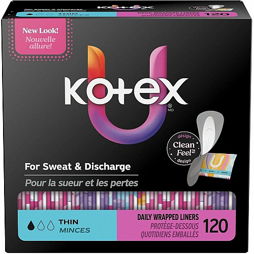 U by Kotex Wrapped Panty Liners Light - Absorbent, Individually Wrapped, Odor-absorbing, Chlorine-free - 120 Liners/Box - 5 / Carton (58311CT)