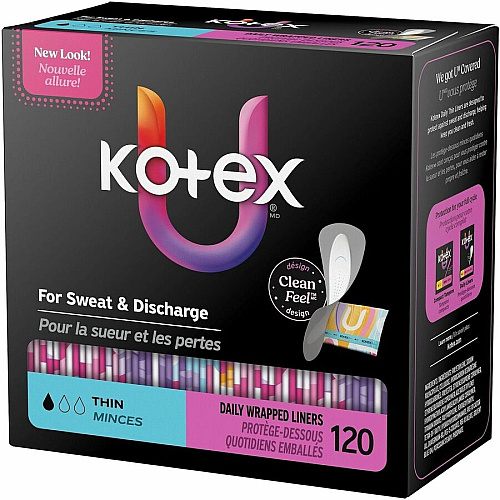 U by Kotex Wrapped Panty Liners Light - Absorbent, Individually Wrapped, Odor-absorbing, Chlorine-free - 120 Liners/Box - 5 / Carton (58311CT)