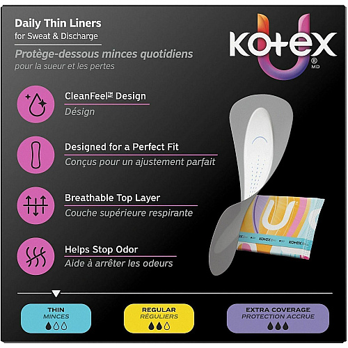 U by Kotex Wrapped Panty Liners Light - Absorbent, Individually Wrapped, Odor-absorbing, Chlorine-free - 120 / Box (58311)