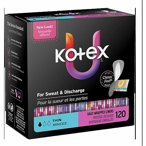 U by Kotex Wrapped Panty Liners Light - Absorbent, Individually Wrapped, Odor-absorbing, Chlorine-free - 120 / Box (58311)