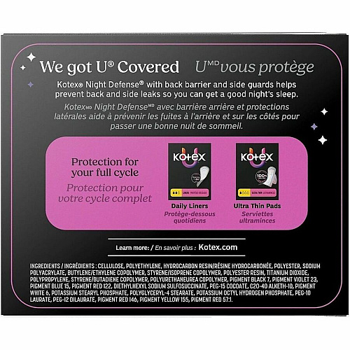 U by Kotex Ultra Thin Overnight Pads With Wings - Overnight - Absorbent, Anti-leak, Hypoallergenic, Chlorine-free - 16/Box - 6 / Carton (58229CT)
