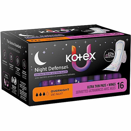 U by Kotex Ultra Thin Overnight Pads With Wings - Overnight - Absorbent, Anti-leak, Hypoallergenic, Chlorine-free - 16/Box - 6 / Carton (58229CT)
