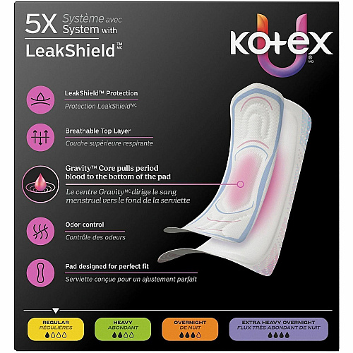 U by Kotex Ultra-Thin Period Pads Regular - Absorbent, Anti-leak, Hypoallergenic, Chlorine-free, Comfortable - 44/Box - 4 / Carton (58246CT)