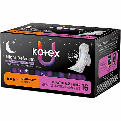 U by Kotex Ultra Thin Overnight Pads With Wings - Overnight - Absorbent, Anti-leak, Hypoallergenic, Chlorine-free - 16 / Box (58229)