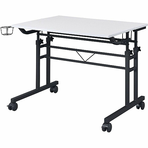 Techni Mobili Rolling Writing Desk Textured, White Top - Modern Style - 44 lb Capacity - Height Adjustable - 36" Table Top Width x 25" Table Top Depth x 0.69" Table Top Thickness - 40" Height - Writing, Home Office, Laptop - Assembly Required  (3800SUWHT)
