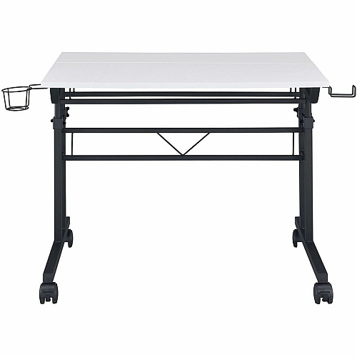 Techni Mobili Rolling Writing Desk Textured, White Top - Modern Style - 44 lb Capacity - Height Adjustable - 36" Table Top Width x 25" Table Top Depth x 0.69" Table Top Thickness - 40" Height - Writing, Home Office, Laptop - Assembly Required  (3800SUWHT)