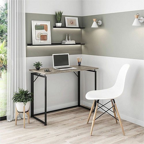 Techni Mobili Space Saving Folding Desk Folding Base - Modern Style - 66 lb Capacity - 39.50" Table Top Width x 19.70" Table Top Depth - 29.20" Height - Workstation, Computer, Bedroom, Dorm Room, Laptop - Assembly Required - Gray - Steel Base M (15FLDGRY)