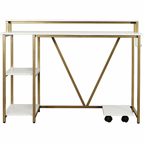 Techni Mobili Industrial Writing Desk Modern Style - 6 Legs - 88 lb Capacity - 46.50" Table Top Width x 19" Table Top Depth - 34" Height - Industry, Writing, Home Office, Storage, Accessories, Monitor - Assembly Required - White, Gold - Enginee (7310DGLD)