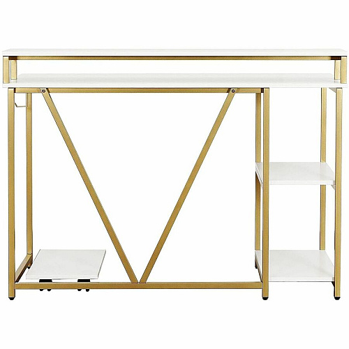 Techni Mobili Industrial Writing Desk Modern Style - 6 Legs - 88 lb Capacity - 46.50" Table Top Width x 19" Table Top Depth - 34" Height - Industry, Writing, Home Office, Storage, Accessories, Monitor - Assembly Required - White, Gold - Enginee (7310DGLD)