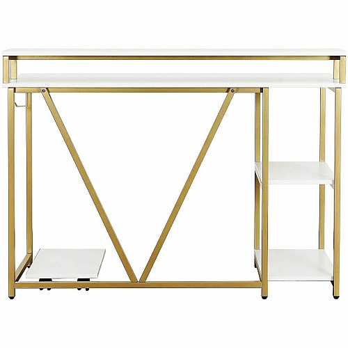 Techni Mobili Industrial Writing Desk Modern Style - 6 Legs - 88 lb Capacity - 46.50" Table Top Width x 19" Table Top Depth - 34" Height - Industry, Writing, Home Office, Storage, Accessories, Monitor - Assembly Required - White, Gold - Enginee (7310DGLD)