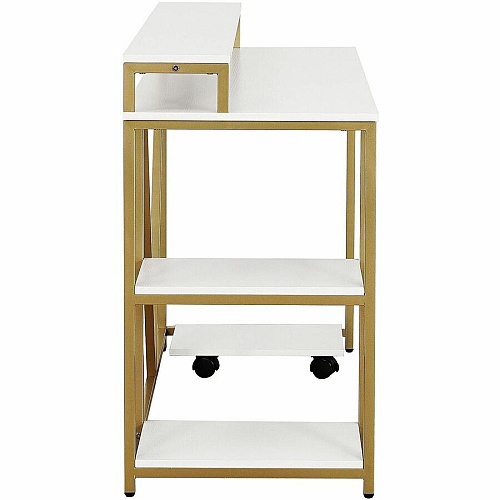 Techni Mobili Industrial Writing Desk Modern Style - 6 Legs - 88 lb Capacity - 46.50" Table Top Width x 19" Table Top Depth - 34" Height - Industry, Writing, Home Office, Storage, Accessories, Monitor - Assembly Required - White, Gold - Enginee (7310DGLD)