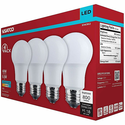 Satco 9.8W A19 LED Frosted Bulbs (S14362)