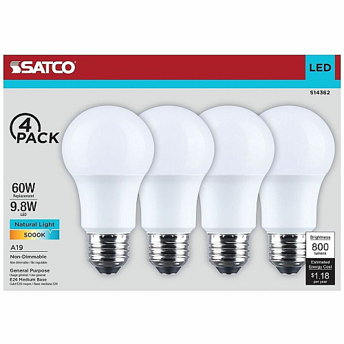 Satco 9.8W A19 LED Frosted Bulbs (S14362)