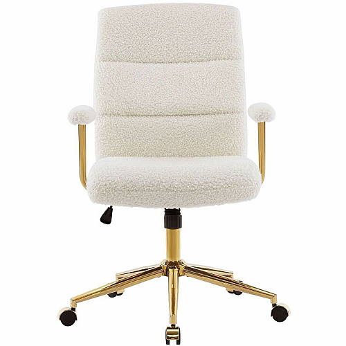 Techni Mobili Textured Boucle Office Chair White Seat Color - Plush, Foam Seat Material - White Back Color - Foam, Plush Back Material - 5-star Base - White, Gold - Nylon - Armrest - 1 Each (3270CWHT)