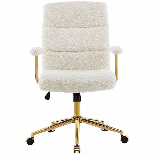 Techni Mobili Textured Boucle Office Chair White Seat Color - Plush, Foam Seat Material - White Back Color - Foam, Plush Back Material - 5-star Base - White, Gold - Nylon - Armrest - 1 Each (3270CWHT)