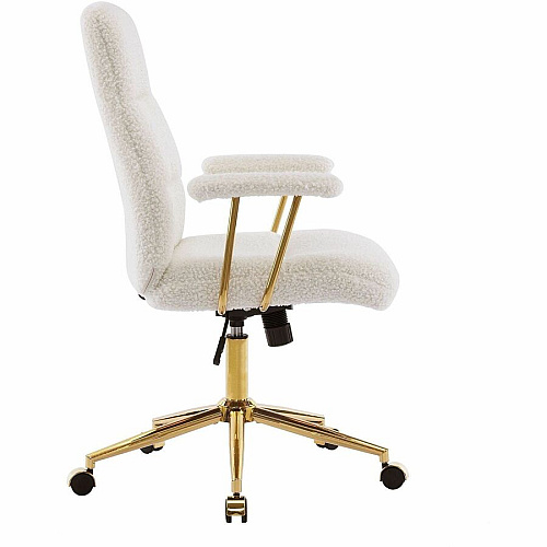Techni Mobili Textured Boucle Office Chair White Seat Color - Plush, Foam Seat Material - White Back Color - Foam, Plush Back Material - 5-star Base - White, Gold - Nylon - Armrest - 1 Each (3270CWHT)