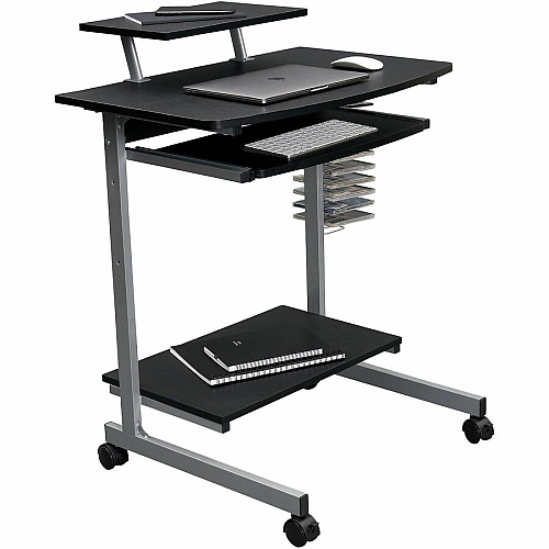 Techni Mobili Compact Computer Cart 120 lb Load Capacity - 4 Casters - Medium Density Fiberboard (MDF), Polyvinyl Chloride (PVC), Laminate, Veneer, Engineered Wood - 28" Width x 20.75" Depth x 35.75" Height - Steel Frame - Graphite - 1 Each (2018GPH06)