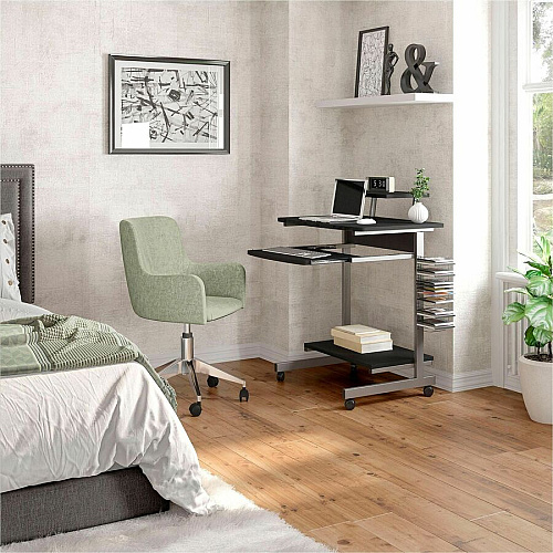 Techni Mobili Compact Computer Cart 120 lb Load Capacity - 4 Casters - Medium Density Fiberboard (MDF), Polyvinyl Chloride (PVC), Laminate, Veneer, Engineered Wood - 28" Width x 20.75" Depth x 35.75" Height - Steel Frame - Graphite - 1 Each (2018GPH06)