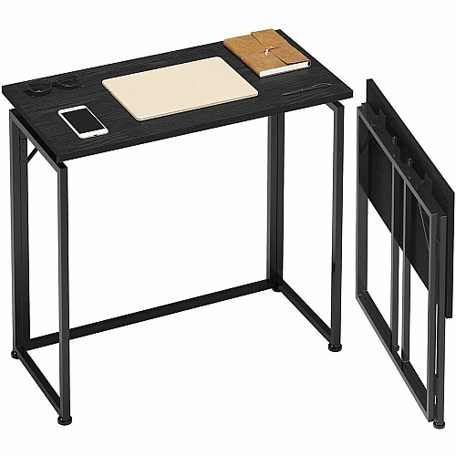 Techni Mobili 31.5" Folding Desk Folding Base - Modern Style - 66 lb Capacity - 31.50" Table Top Width x 15.70" Table Top Depth - 29" Height - Room, Dorm Room, Study Room, Living Room - Assembly Required - Black - Steel Frame Material - 1 Each (19FLDBK)