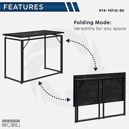 Techni Mobili Space Saving Folding Desk Folding Base - Modern Style - 66 lb Capacity - 39.50" Table Top Width x 19.70" Table Top Depth - 29.20" Height - Workstation, Computer, Bedroom, Dorm Room, Laptop - Assembly Required - Black - Steel Base M (15FLDBK)