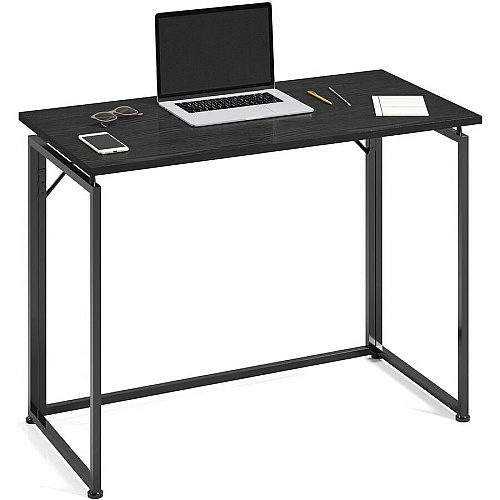 Techni Mobili Space Saving Folding Desk Folding Base - Modern Style - 66 lb Capacity - 39.50" Table Top Width x 19.70" Table Top Depth - 29.20" Height - Workstation, Computer, Bedroom, Dorm Room, Laptop - Assembly Required - Black - Steel Base M (15FLDBK)