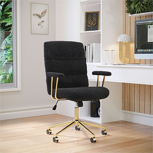 Techni Mobili Textured Boucle Office Chair Black Seat Color - Plush, Foam Seat Material - Black Back Color - Foam, Plush Back Material - 5-star Base - Gold, Black - Nylon - Armrest - 1 Each (3270CBK)