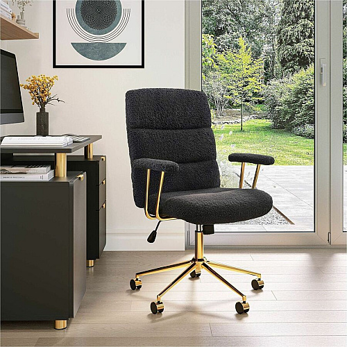 Techni Mobili Textured Boucle Office Chair Black Seat Color - Plush, Foam Seat Material - Black Back Color - Foam, Plush Back Material - 5-star Base - Gold, Black - Nylon - Armrest - 1 Each (3270CBK)