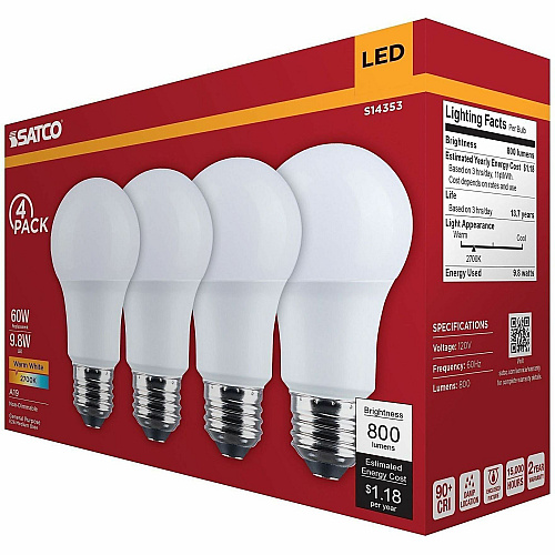 Satco 9.8W A19 LED Frosted Bulbs (S14353)