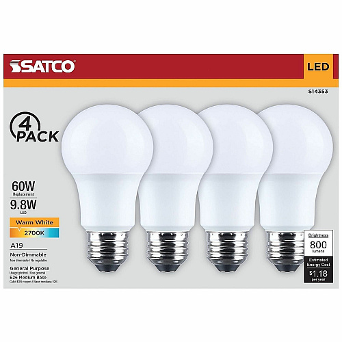 Satco 9.8W A19 LED Frosted Bulbs (S14353)